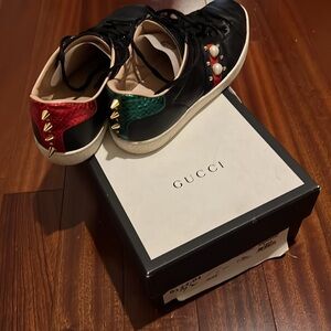 Authentic Gucci Ace Black studded leather sneakers-37/ 8.5